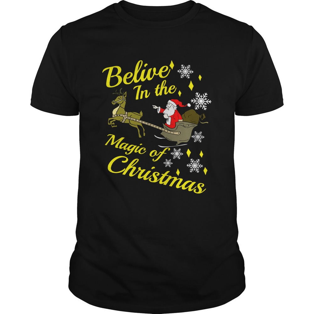 Believe In The Magic Christmas Santa Claus Riding Reindeer Shirt